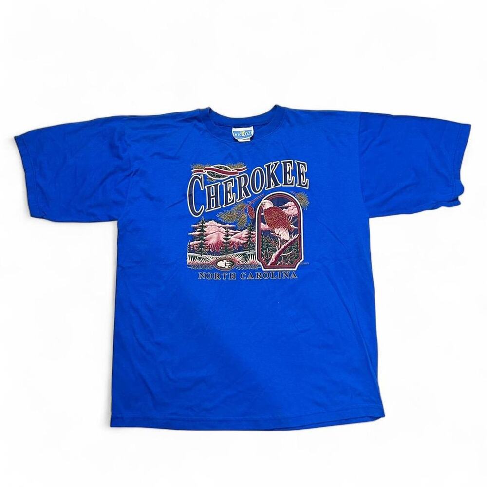 Cherokee North Carolina 90s Vintage Blue Souvenir Mountain T-shirt Tee XL